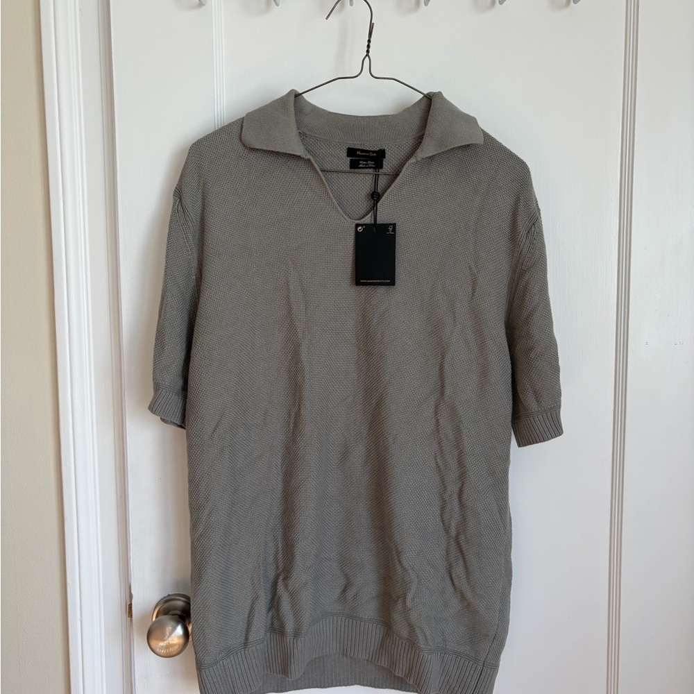 Massimo Dutti Sage/Grey Polo Shirt